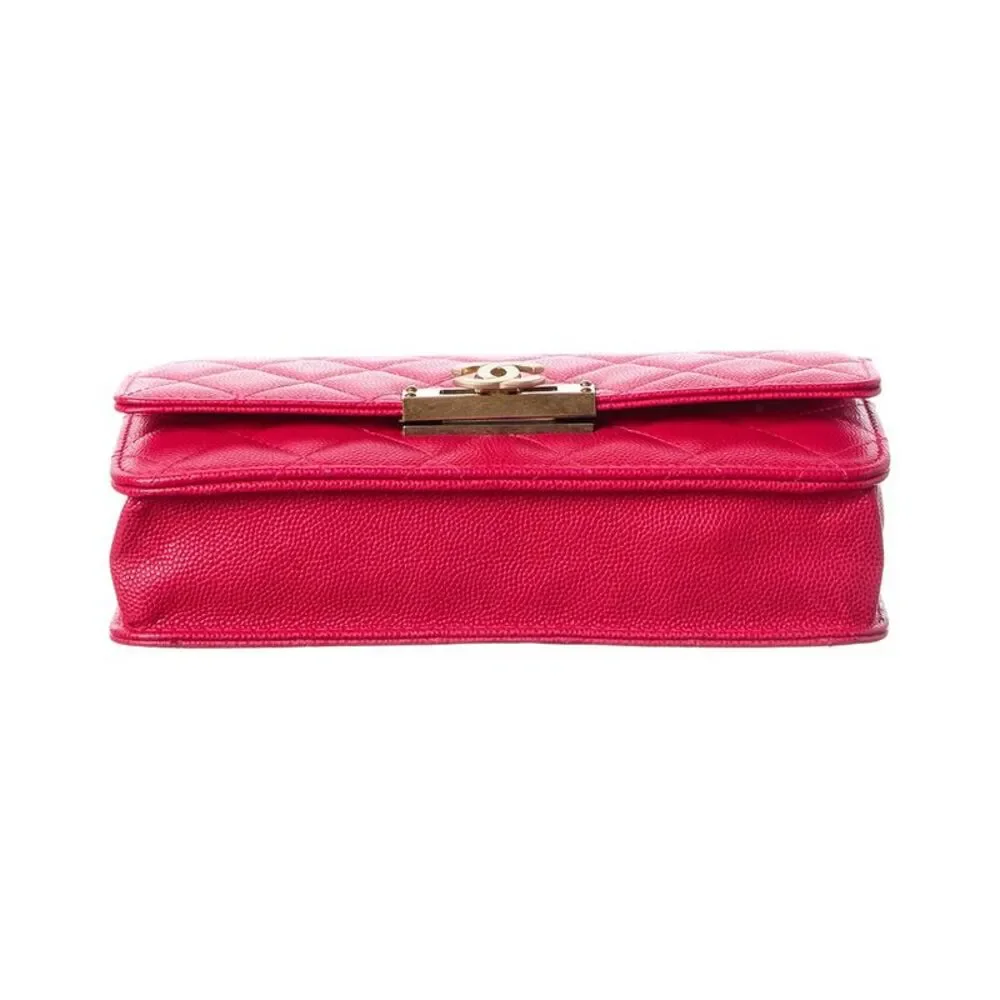 Chanel Fuchsia Caviar Quilted Leather Golden Class Wallet On Chain